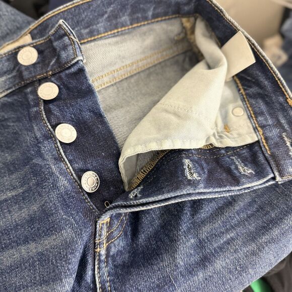 Everlane The Cheeky Jean Distressed 24 Crop Button Fly Dark Blue Denim EUC B62 - Picture 4 of 6